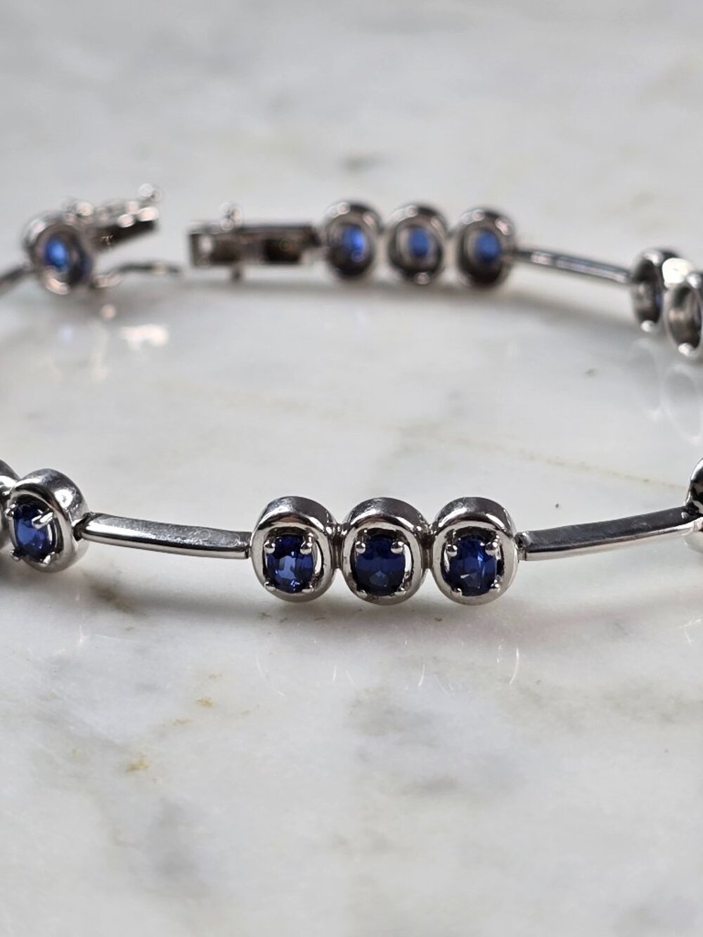 Womens Vintage Estate Sterling Silver Modernist Sapphire Bracelet 13.1g #E4181